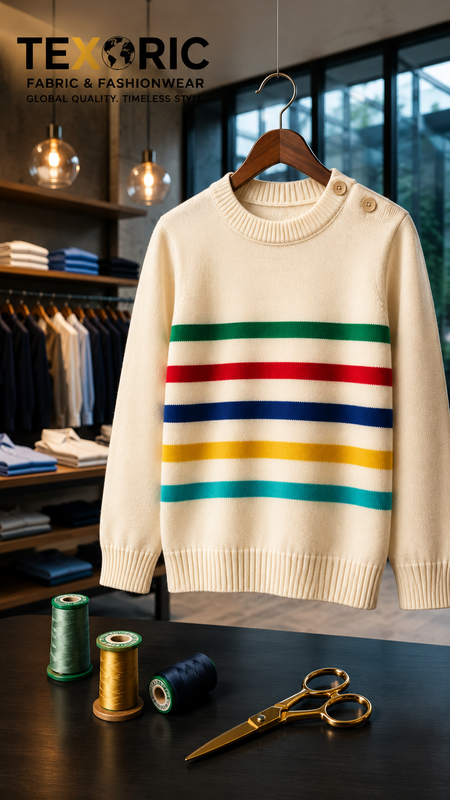 Women's striped winter crew-neck sweater knit
