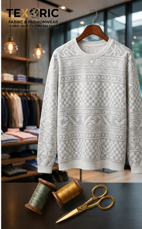 Men's winter crew-neck patterned jacquard sweater knit