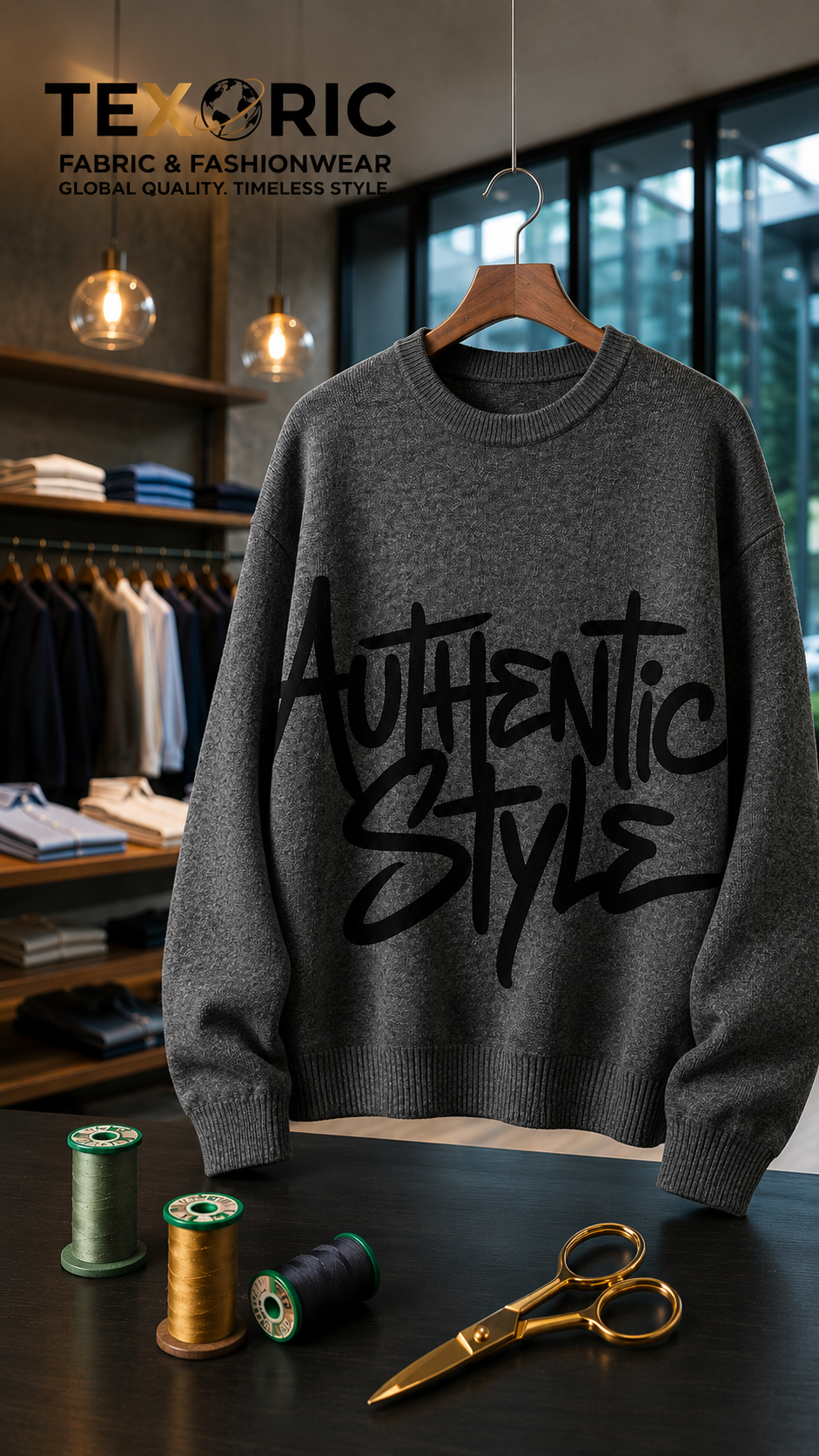 Men's graphic intarsia winter crew-neck sweater