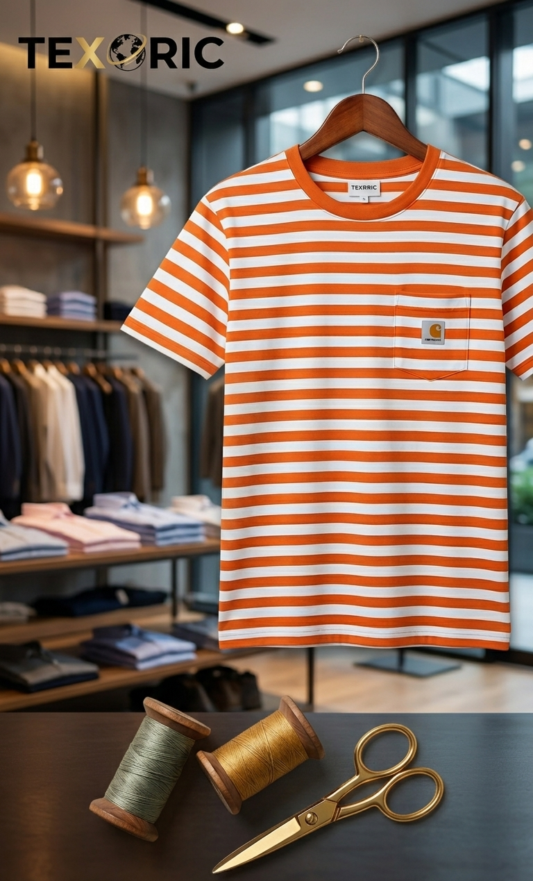 Men's breton stripe pocket t-shirt yarn-dyed knit