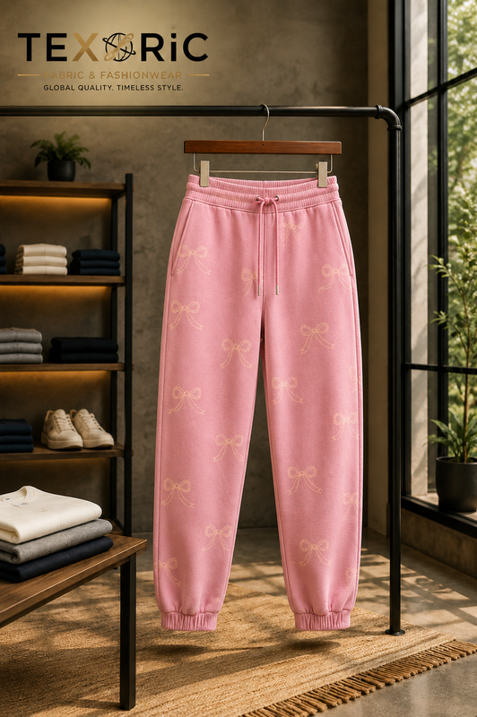 Women's fleece jogger sweatpant bow print knit pink