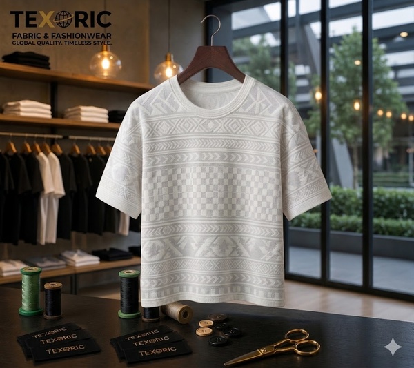 Men's off-white jacquard knit t-shirt aztec panel