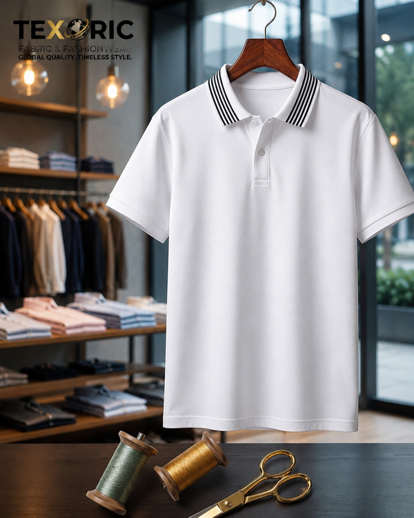Men's tipped collar pique knit polo shirt white