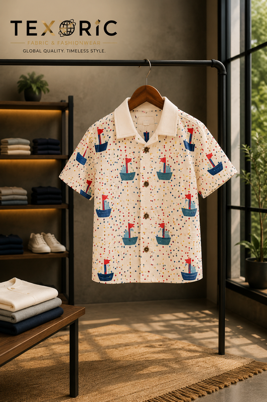Kids' sailboat AOP waffle knit shirt short sleeve