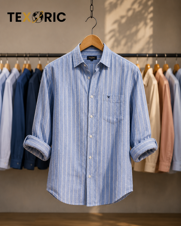 Men's striped long sleeve knit shirt single jersey
