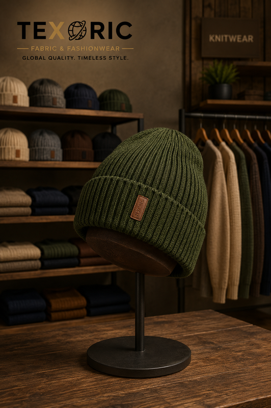 Unisex ribbed cuff acrylic beanie knit olive