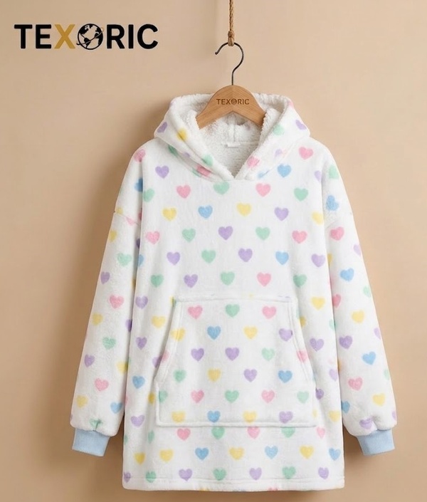 Women's oodie sherpa hoodie white pastel hearts AOP