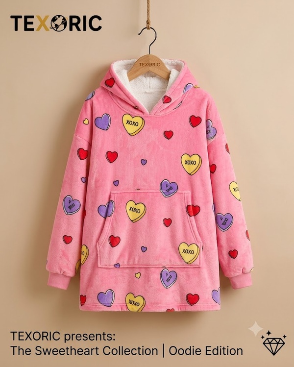 Women's oversized sherpa-lined oodie heart AOP hoodie
