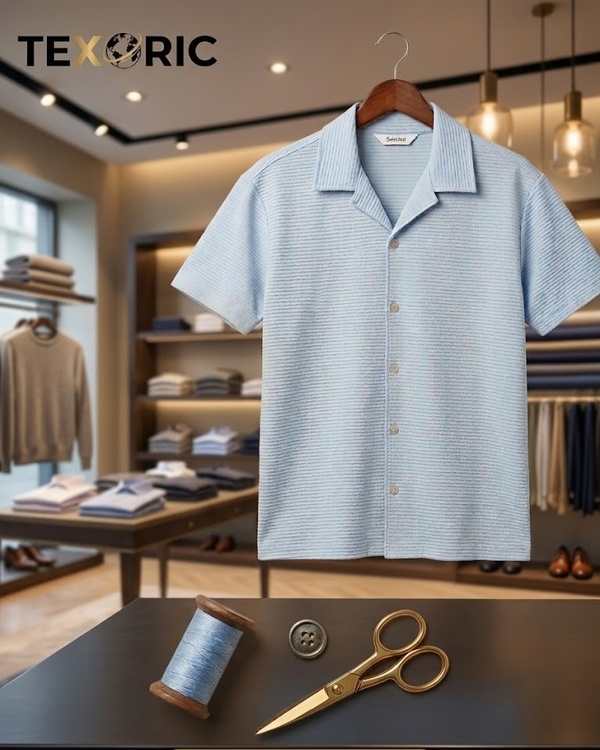 Men's camp collar short sleeve knit shirt single jersey