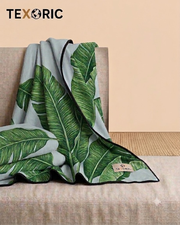 Tropical print coral fleece throw blanket knit