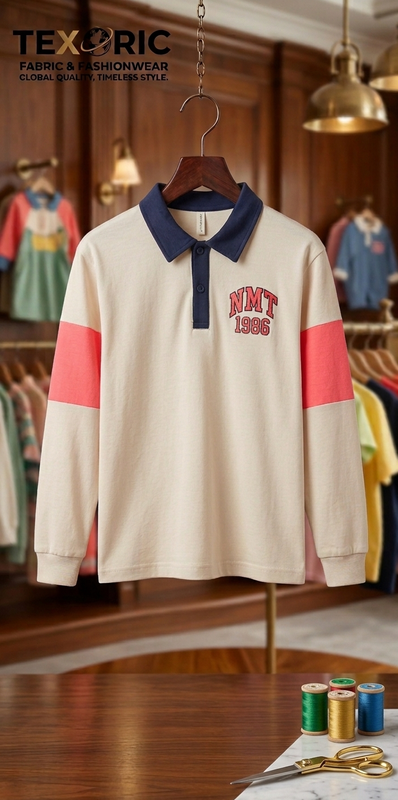 Kids' long sleeve rugby polo pique knit shirt