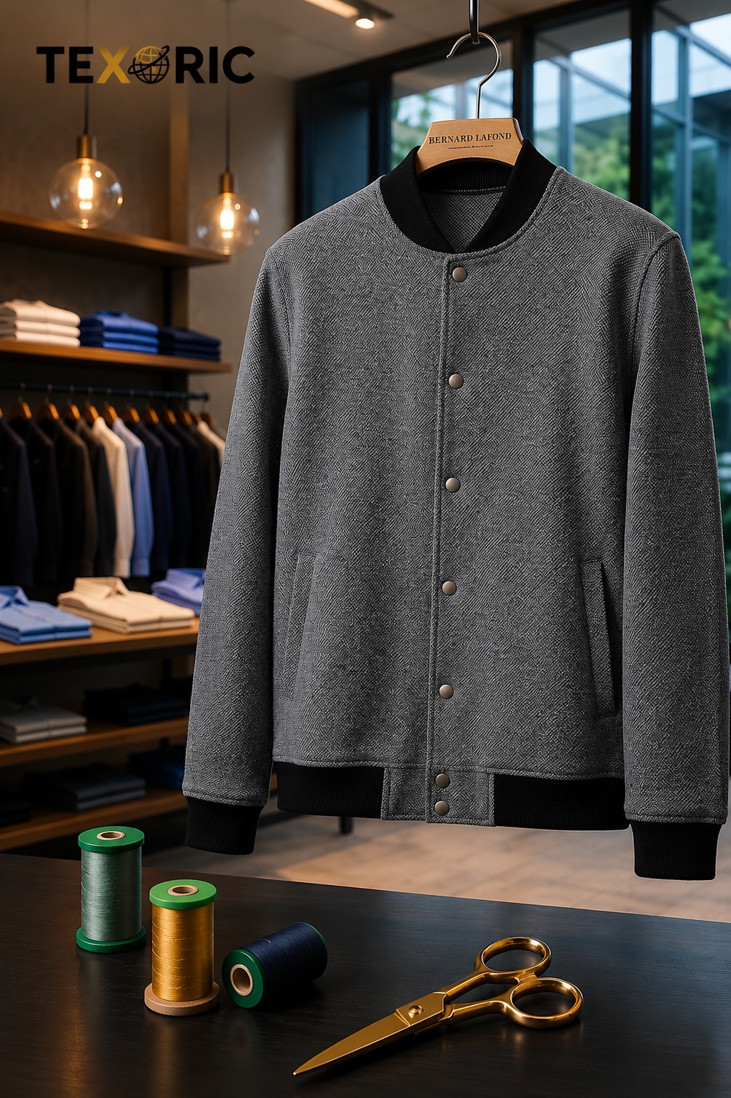 Men's Herringbone Wool-Blend Varsity Bomber Jacket